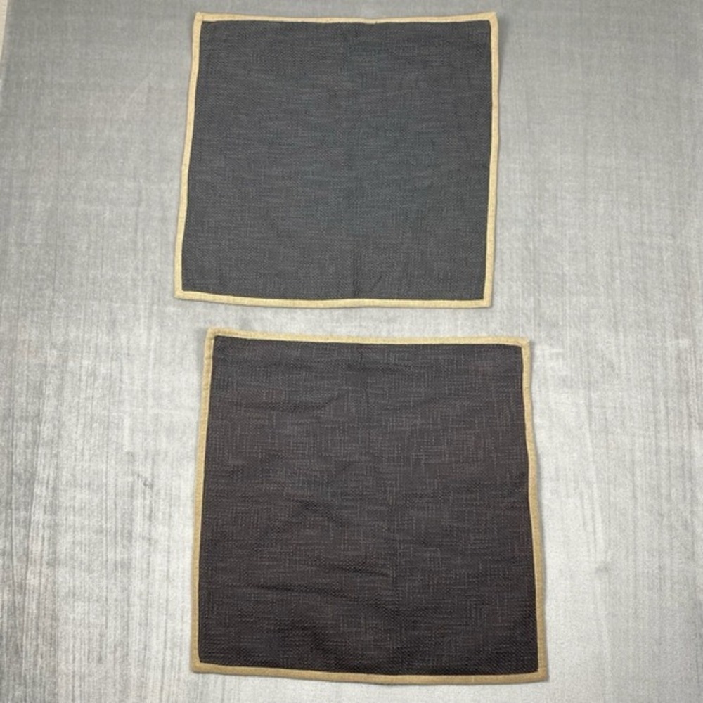 Pottery Barn Pillow Shams SET of 2 Gray Brown Trim 100% Cotton Open Weave Rustic